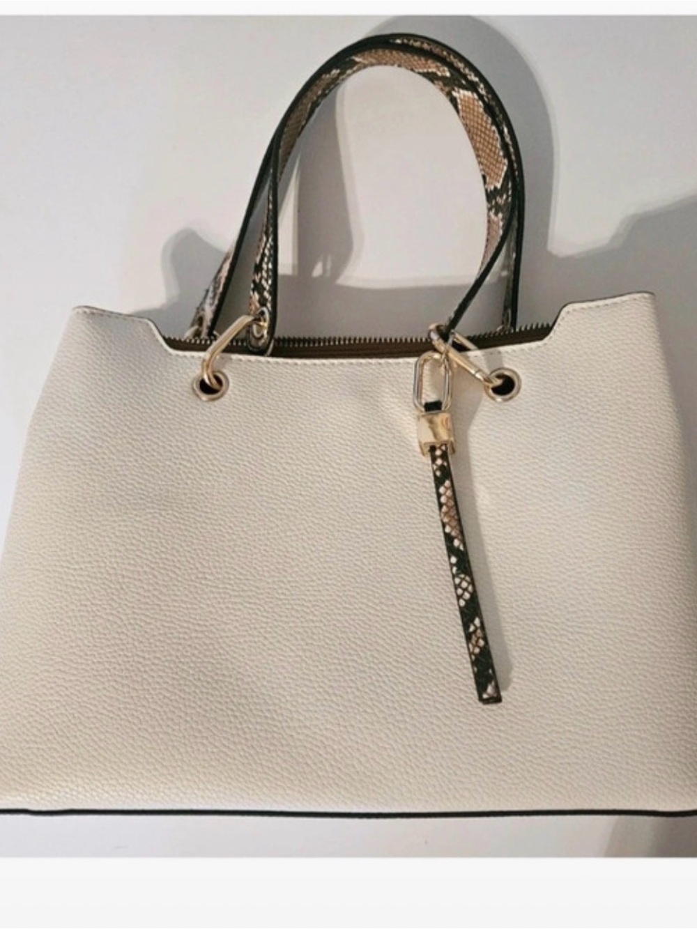 Aldo Cream Shoulder Bag with Snake-Print Strap